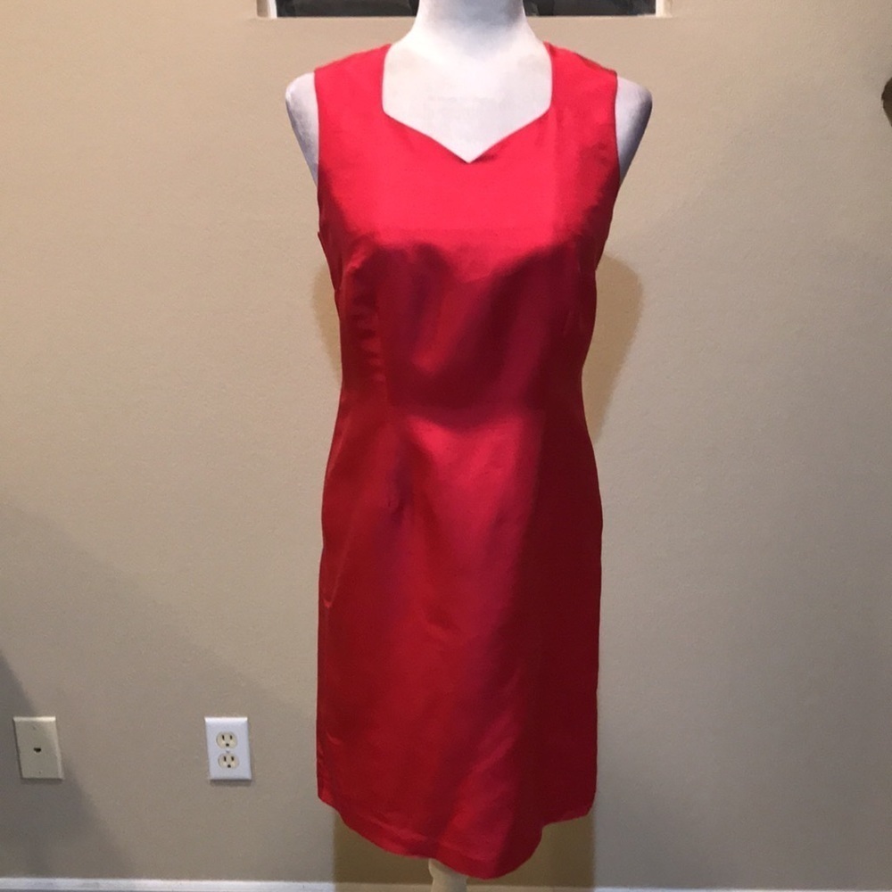 Worthington Fuchsia Pink Silk Sleeveless Square V-Neck Lined Sheath Dress-4P